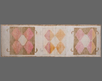 Runner Rug, 3'7 x 11'1 feet / 80 x 335 cm, Vintage Turkish Oushak Runner, Handmade Hallway & Kitchen Rug, 60+ Years Old, Antique Rug