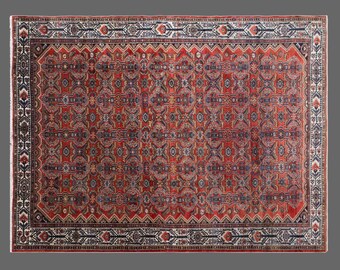 60+ Yr Hand-Spun Wool Oushak Rug – Vintage Turkish Bohemian & Traditional Caucasian Motifs – 270x360 cm / 8'10" x 11'10" – Artisan Crafted