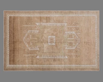 Vintage Oushak Rug 200x320 cm (6'7" x 10'6"), Turkish Handmade Wool, 60+ Years Old Antique Bohemian Rug