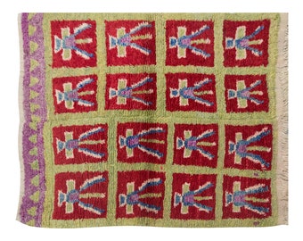 4x4 Shaggy vintage Turkish Handmade Tulu rug,Bohemian Wool Beni Ourain Rug,Flokati rug