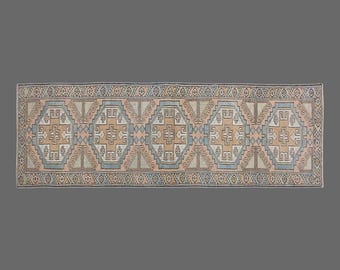 Vintage Oushak Runner Rug: Handwoven Turkish Wool Hallway Rug, 1960s (2'4" x 8'8")