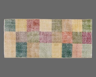 Color Mosaic of Oushak, Vintage Turkish Rug, 2 x 5 ft Rug, Vintage Rug