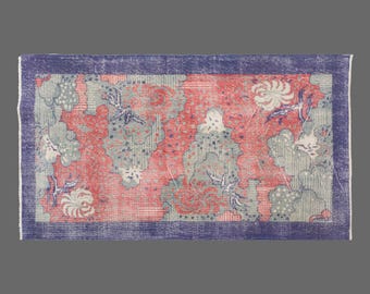 Vintage Oushak Turkish Rug: Handwoven Wool Boho Area Rug (3.9 x 6.7 ft.)