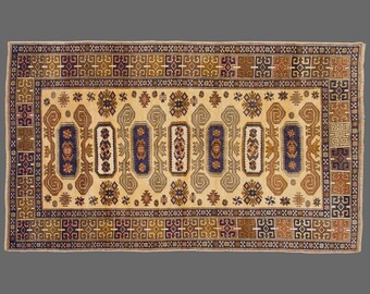 Vintage Turkish Caucassian Rug: Handwoven Wool Konya Rug, 4.4 x 7.4 ft