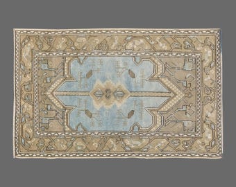 Whispers of Sky and Earth, Vintage Turkish Rug, 4 x 6 ft Rug, Vintage Rug