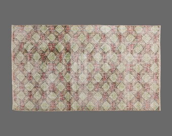 Vintage Oushak Turkish Rug: Garden Mist, Earthy Greens 4 x 6.6 ft
