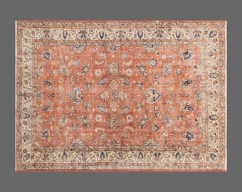 Turkish Rug, Vintage Rug,  6'9 x 10 feet, Oushak Rug, Antique Rug, Oriental Rug, Handmade Rug, Decorative Rug, Muted Rug, Old Rug,Area Rug