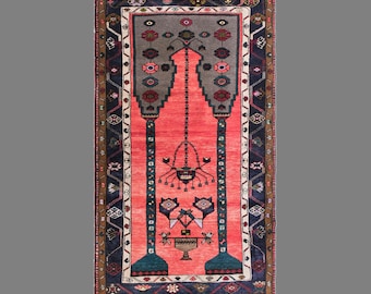 Vintage Turkish Prayer Rug, 3.6x5.6 ft, 110x170 cm, Handmade Anatolian Wool Rug