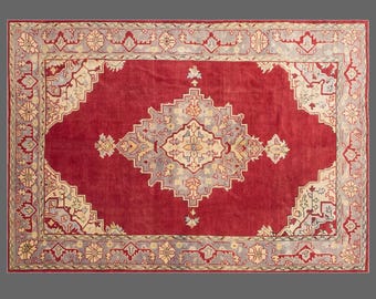 Vintage Wool Turkish Rug 6'9" x 9'9" | 206 x 298 cm, Handwoven Wool on Wool Rug, Bohemian Nomadic Oushak Carpet, Large Muted 80+ Y.O.