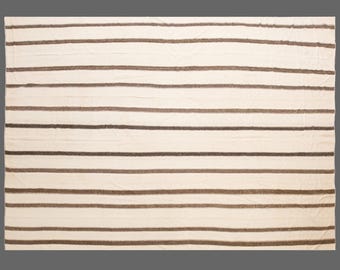 Minimalist Vintage Turkish Kilim Rug – Large Handwoven Flatweave, 317 x 485 cm (10'5" x 15'11") – 60+ Years Old Striped Neutral Modern Rug