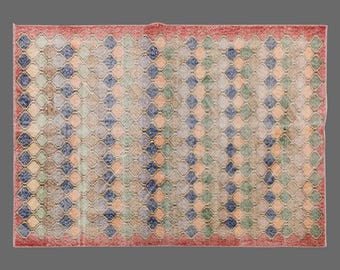 Vintage Oushak Turkish Rug: Handwoven Wool Diamond Lattice, 3.8 x 6.7 ft