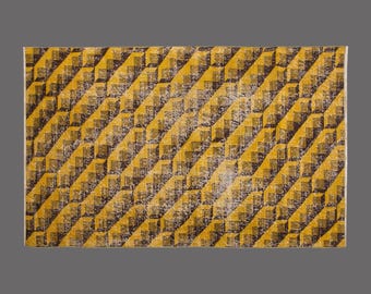 Golden Rhythm of Oushak, Vintage Turkish Rug, 4 x 7 ft Rug, Vintage Rug
