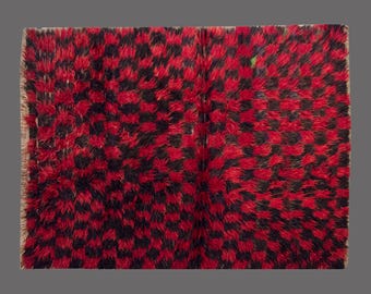 Handmade Wool Shaggy Rug: 4x5 ft. Vintage Beni Ourain Style