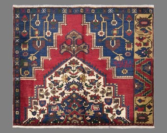 Vintage Konya Taspinar Vagireh Rug, 3.5 x 3.9 ft Handmade Wool Sample Carpet, Turkish Collector Rug