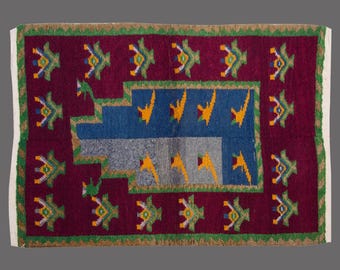 Handmade Wool Shaggy Rug: Bohemian Beni Ourain Style, 4x5 Turkish Vintage Rug