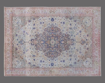 Vintage Turkish Oushak Rug 4.4 x 6.4 ft, Hand Woven Wool Area Rug