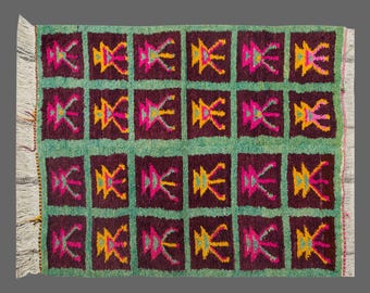 4x5 Moroccan Wool Beni Ourain Rug,Vintage Bohemian Flokati Rug