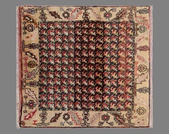 Vintage Turkish Prayer Rug, 2.7 x 2.8 ft, 81 x 85 cm, Handwoven Wool Rug