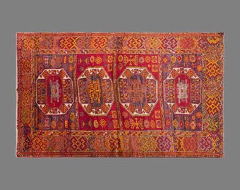 Vintage Konya Cihanbeyli Kurdish Rug, 4.4 x 7.5 ft Handmade Wool Rug, Turkish Tribal Area Rug