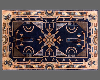 Handmade Vintage Turkish Oushak Rug 120x210 cm | Wool Area Rug 4.4x7.5 ft | Boho Antique Oriental Decorative Rug, Washed & Ready