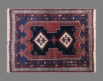 Midnight Diamonds of Anatolia, Antique Turkish Rug, 4.1 x 4.8 ft Rug, 100 Year Old Handknotted Wool Carpet