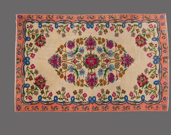 Vintage Turkish Oushak Rug 6.10 x 9.8: Hand Woven Wool Area Rug