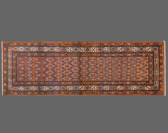 Long Vintage Turkish Oushak Rug 98x303 cm (3'3"x9'11") – 60+ Years Old Handmade Narrow Hallway Runner, Antique Floor Carpet, Long Runner