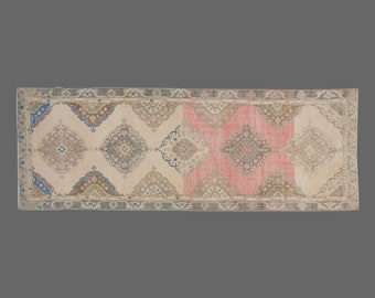 Vintage Turkish Wool Rug: 4'4 x 12'6, Handmade Anatolian Bohemian Rug
