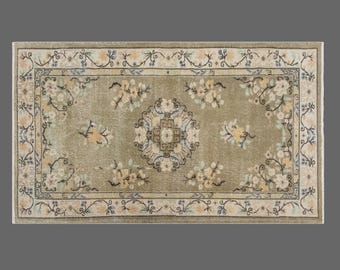 Vintage Turkish Oushak Area Rug 125x220 cm (4.1 x 7.2 ft) | Timeless Handmade Rug | 60+ Years Old