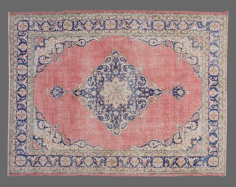 8x11 Vintage Turkish Area Rug, Area Rug, Handwoven Wool Carpet, Oversized Boho Area Rug, Living Room Decor, 8x11 Carpet
