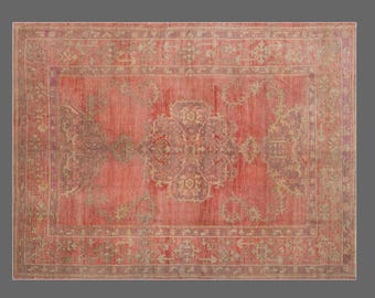 Oversized Turkish Genuine Oushak Rug, 247x305 cm (8.1x10 ft), 60+ Year Old Vintage Area Rug