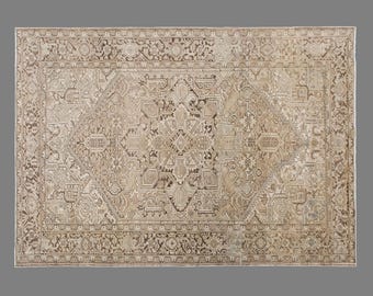 Large Turkish Rug, 240x340 cm (7.9x11.2 ft), Vintage Oushak Rug, Antique Handmade Rug, 60+, One of a Kind Old Rug