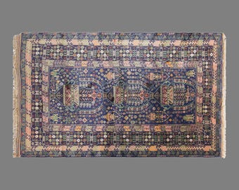 Vintage Konya Rug, 3.8 x 6.7 ft Handmade Wool Rug, Turkish Anatolian Geometric Area Rug