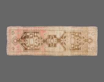 Turkish Rug", Antique Rug, Muted Rug, 3'4 x 10'6 feet, Oushak Rug, Vintage Rug, Oriental Rug, Runner Rug, Hallway Rug, Kitchen Rug,Floor Rug