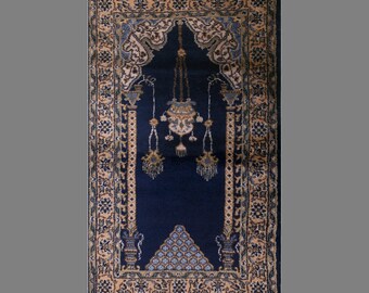 Vintage Turkish Prayer Rug, 2.7 x 4.8 ft, 82 x 145 cm, Handwoven Wool Mihrab Rug