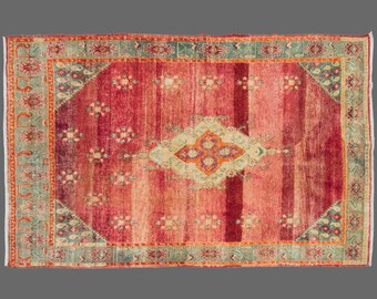 Vintage Turkish Rug 6x9: Handwoven Wool Anatolian Carpet, Boho Area Rug
