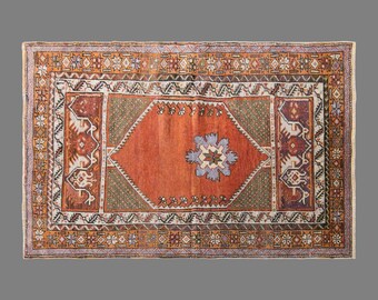 Vintage Kırşehir Rug, 3.1 x 4.9 ft Handmade Wool Rug, Central Anatolian Turkish Area Rug