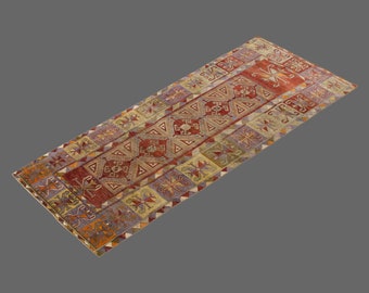 Turkish Rug", Runner Rug, Vintage Rug, 4.1 x 10.8 feet, Kitchen Rug, Oushak Rug, Antique Rug, Oriental Rug, Hallway Rug, Muted Rug, Wool Rug