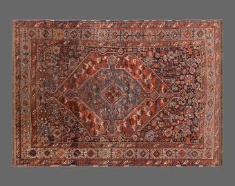 Vintage Handwoven Wool Rug, 60-Year-Old Tribal Medallion Geometric Area Rug