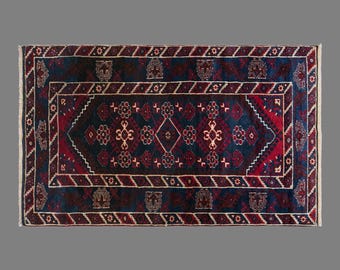 Vintage Dosemealti Rug, 4 x 6.3 ft Handmade Wool Rug, Turkish Anatolian Geometric Area Rug
