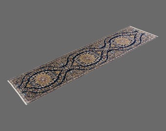 Midnight Blossom of Anatolia, Vintage Turkish Rug, 2 x 10 ft Rug, Vintage Runner