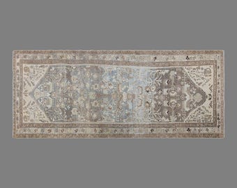Vintage Turkish Runner Rug, 3.1 x 9.3 ft Rug, Handmade Wool Anatolian Rug, Muted Distressed Runner