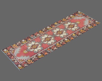 Hallway Runner "Rug 2.11" x 9.8" Vintage Ushak Runner Rug, Size: 88 x 295 cm,Pale Muted colors rug,Distressed Rug,Area Rug,Kitchen Rug