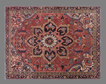 Antique Oushak Area Rug 106x135 cm, Vintage Turkish Rug 60+ Years Old, Handmade Wool Rug, Small Oriental Bohemian Rug, Home Decor