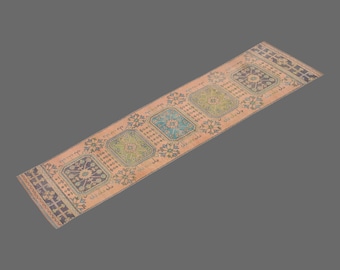 Handmade Oushak Runner Rug: Antique Turkish Hallway Rug, 2.7 x 11.4 ft