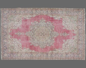 Blush Oushak Rug: 7x11 Vintage Turkish Rug, Wool & Cotton