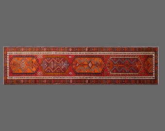 One-of-a-Kind Vintage Kurdish Herki Runner 95x385 cm (3.1x12.6 ft) | 60+ Years Old