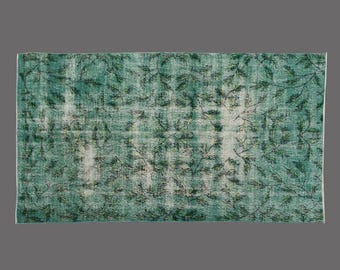 Emerald Green Oushak Rug: 5x8 Vintage Turkish Wool Rug