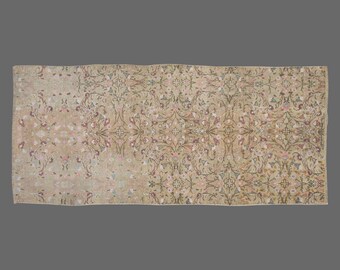 Oushak Turkish Rug: 5x11 Vintage Wool Floral Hallway Rug