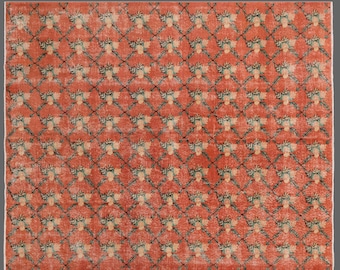 Vintage Turkish Wool Rug 6'9" x 10'2" (193 x 224 cm) – 60+ Years Handwoven Nomadic Boho Rug, Wool on Wool, Muted Colors, Anatolian Carpet